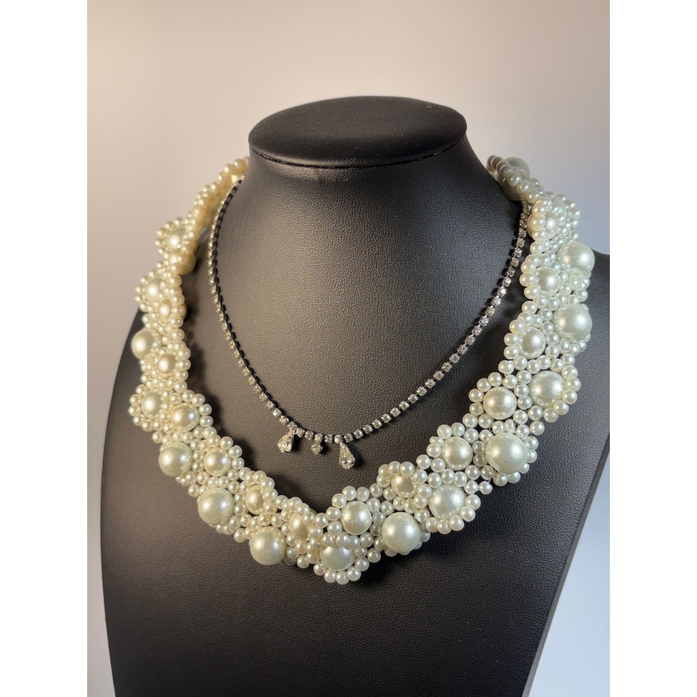 Necklace Lot Imitation Pearl Collar and Rhinestone Choker‎ Dainty